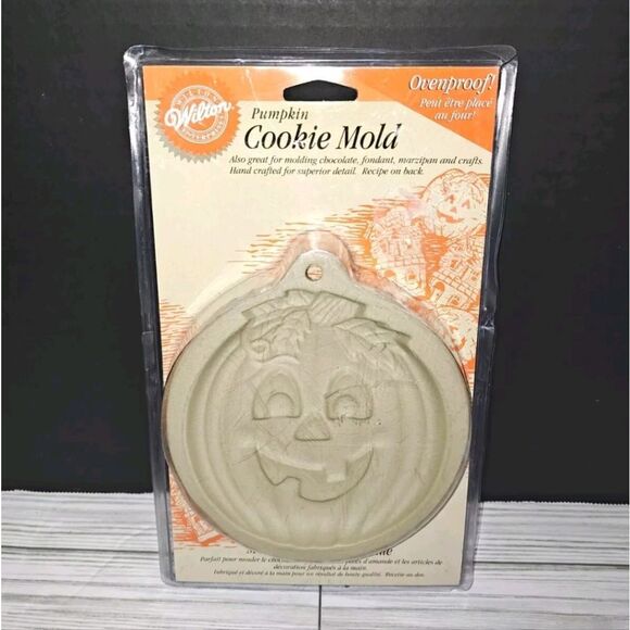 Wilton Halloween Pumpkin Cookie Mold Jack-O-Lantern Vintage Ovenproof Stoneware - Picture 3 of 8